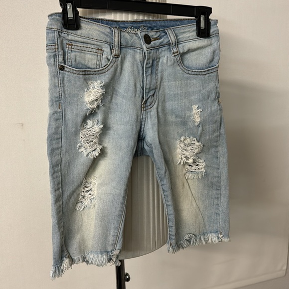Machine Pour Neuf Mode EUC Light Ripped Denim Shorts - Picture 2 of 13